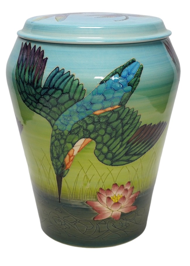 Sally Tuffin (British, b.1938) for the Dennis China Works, a limited edition 'Kingfisher' vase and cover, painted by Heidi Warr, No. 10/50, dated 2002, 29cm. Condition - good, crazing visible